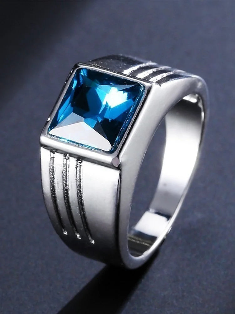 Men's Rings Simple Personalized Fashion Inlaid Sapphire Retro Style Business Trend Wedding Party Gift Jewelry