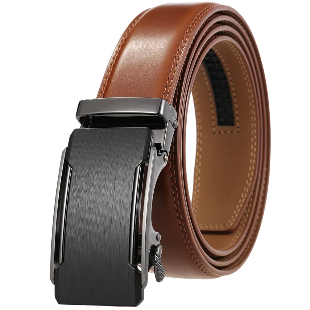Men's Genuine Leather Belt Fashion Automatic Buckle Belt for Popular Business High Quality Male Belt Brown