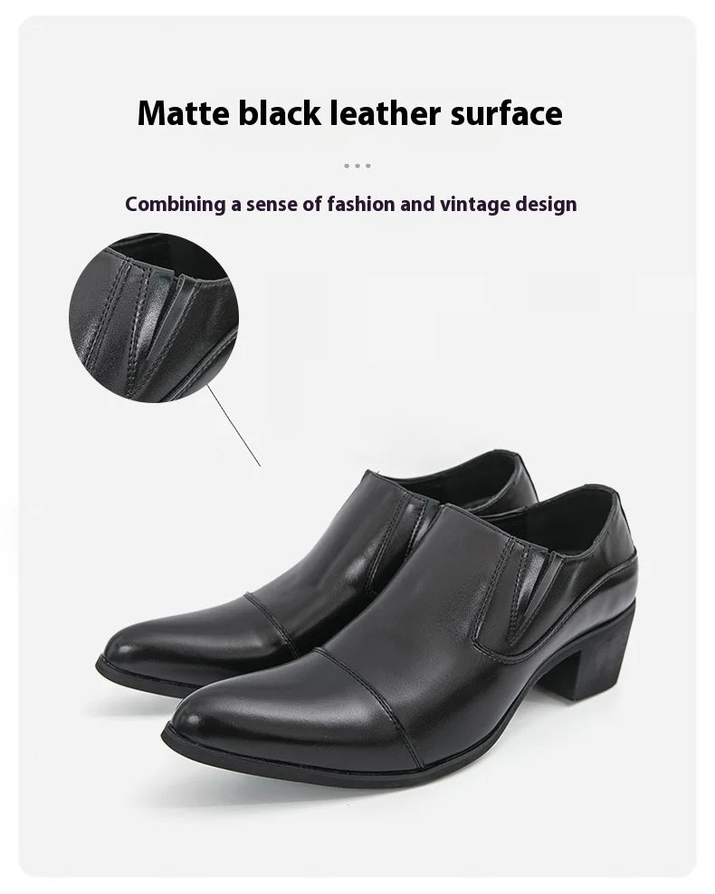 Black/Brown High-heeled Men's Shoes High-quality Dress Shoes Leather Non-slip Business Party Wedding Height Increase Men Loafers