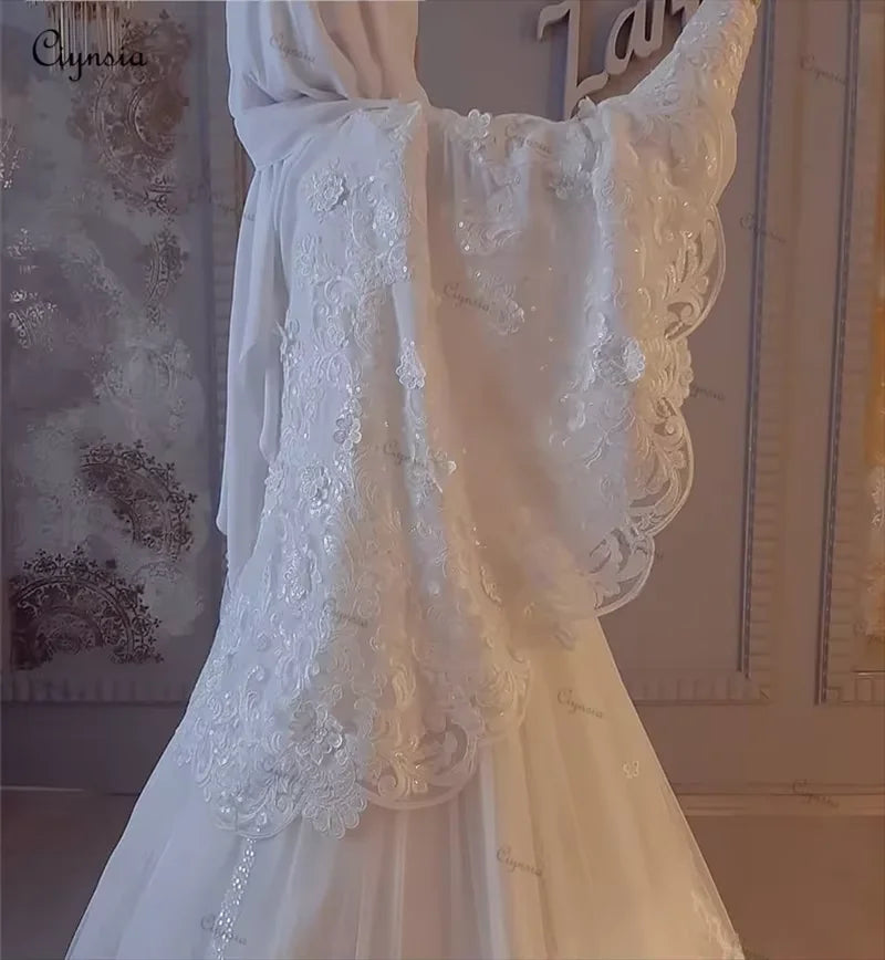 Customized Islamic Muslim Hijab Wedding Gowns 2026 Bride A-Line Long Sleeve Bridal Dress Lace Arabic Dubai Robe De Mariée