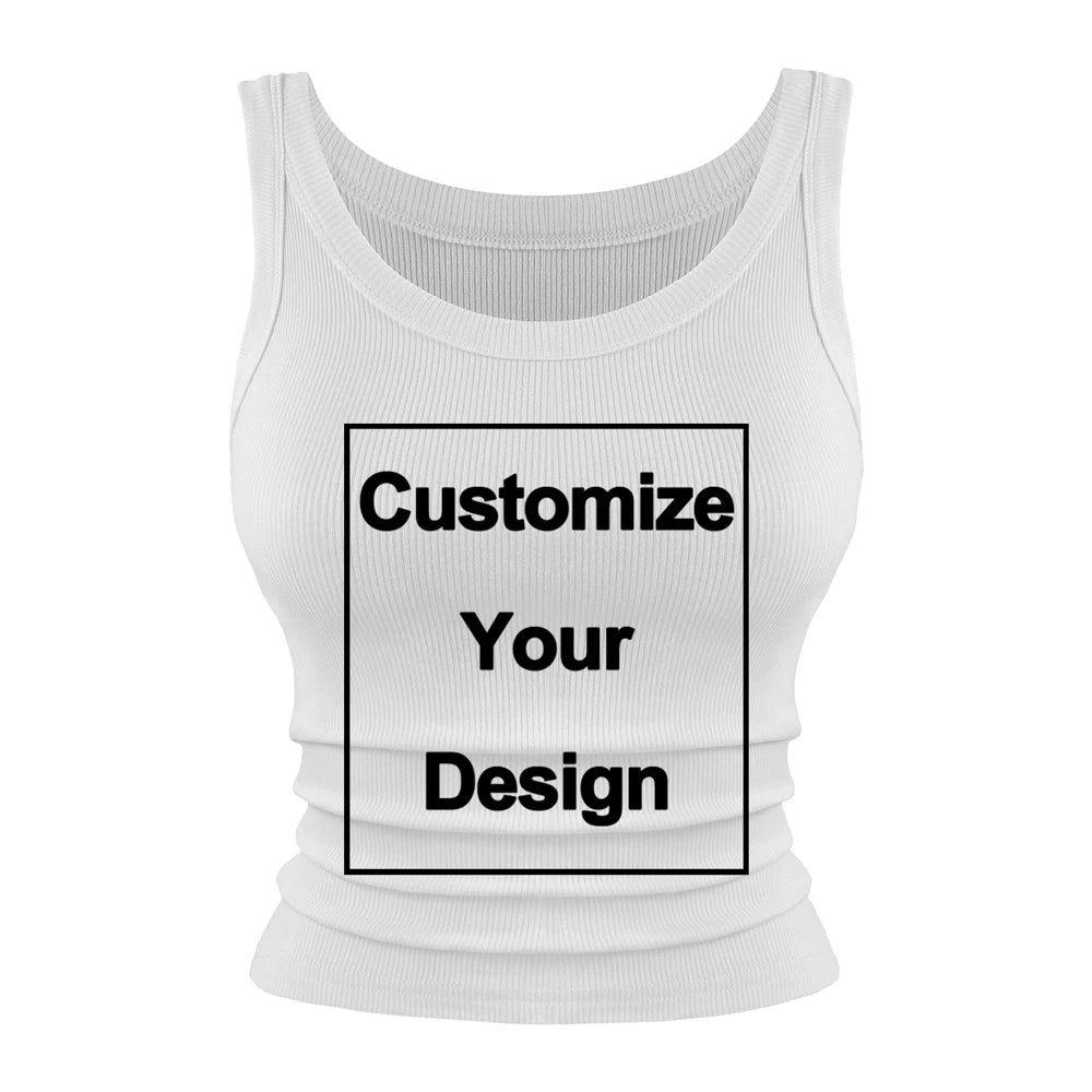 Custom Summer Womens Tank Tops DIY Logo/Letter Sleeveless Tight Ribbed Black Knit Vest Straps Casual Sporty Basic Clothing