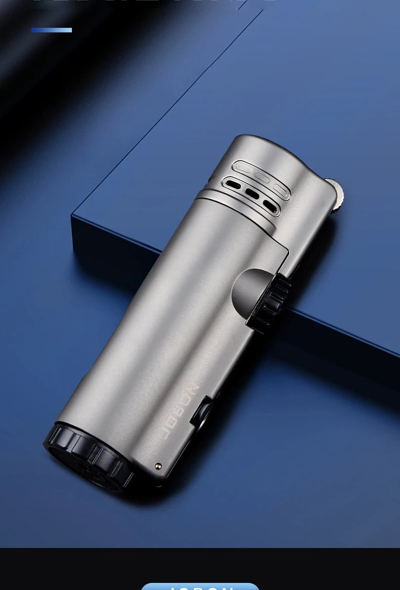 JOBON Inflatable 4 Torch Jet Windproof Lighter Metal Grinding Wheel Flint Lighter Gas Butane Inflatable Gift Cigar Lighter