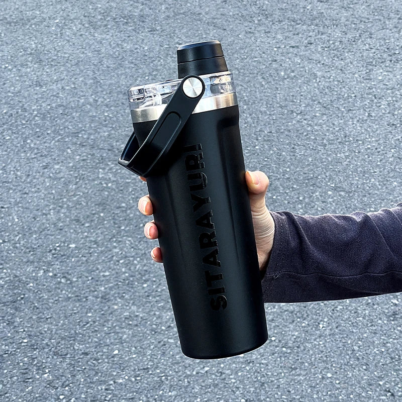 1pc 800ml magnetic lid insulated water bottle, minimalist letter print handle water cup, office and outdoor insulated cup