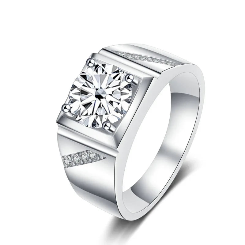 JoyceJelly Pure Silver 925 Jewelry For Men Luxury 1 Carat D Color Moissanite Ring S925 Simple Wedding Rings Platinum Plating