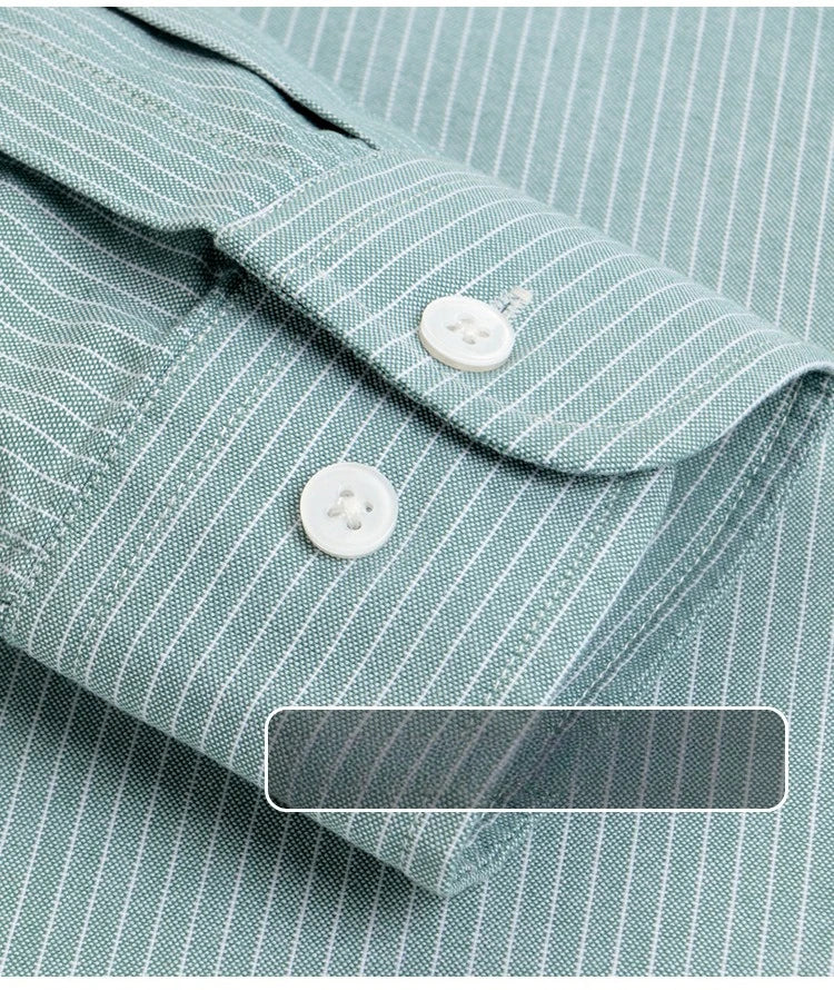 Men's 100% Cotton Oxford Shirt - Breathable Vertical Stripe Slim Fit with  Wrinkle-Resistant Long Sleeve for Business Casual