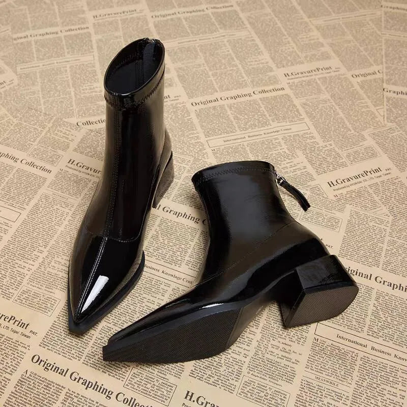 Women Ankle High Heels Chelsea Boots Pointed Toe Shoes  Designer Pumps Winter 2024 New Brand Shoes Women Motorcycle Boots