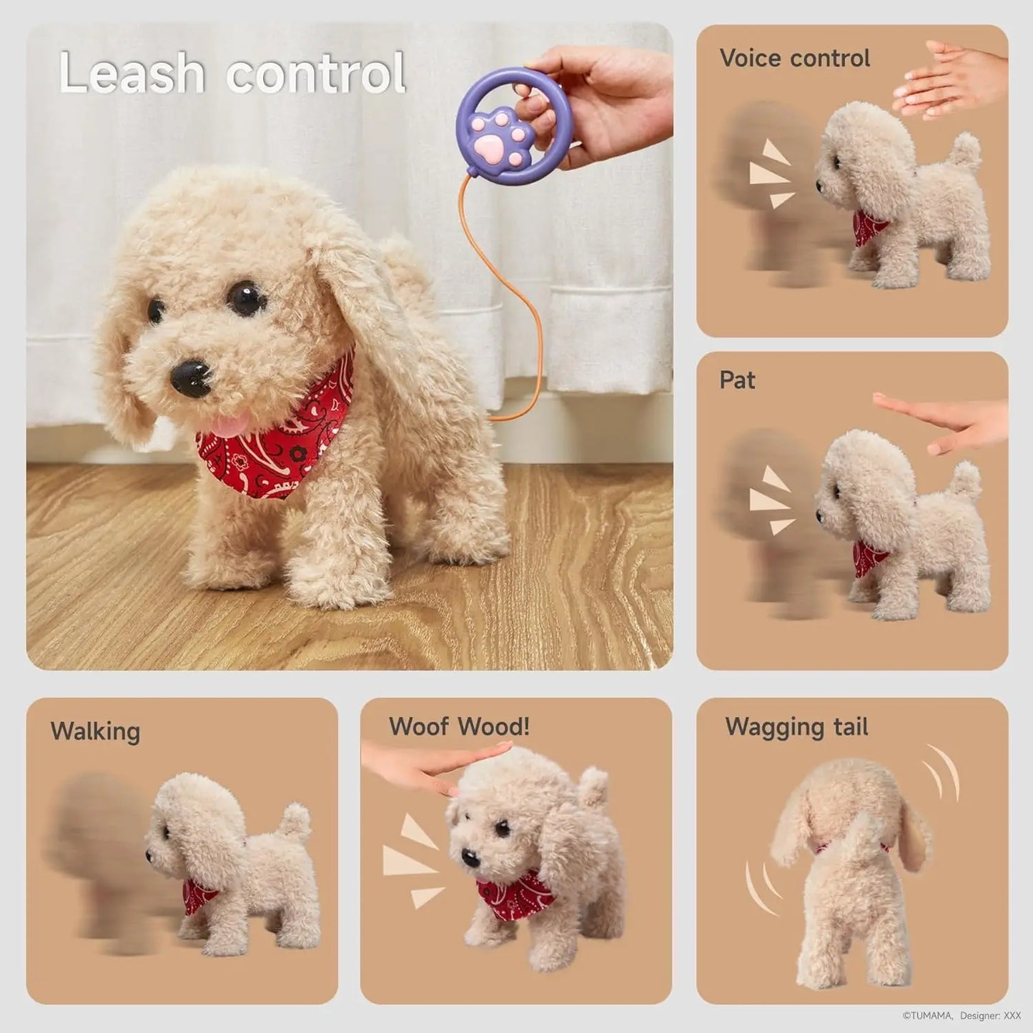 Electronic Plush Puppy Dog Toy  Fun Interactive Toys Walks Barks Shake Tail Dress Up Realistic Stuffed Animal Dog Gift for Girls