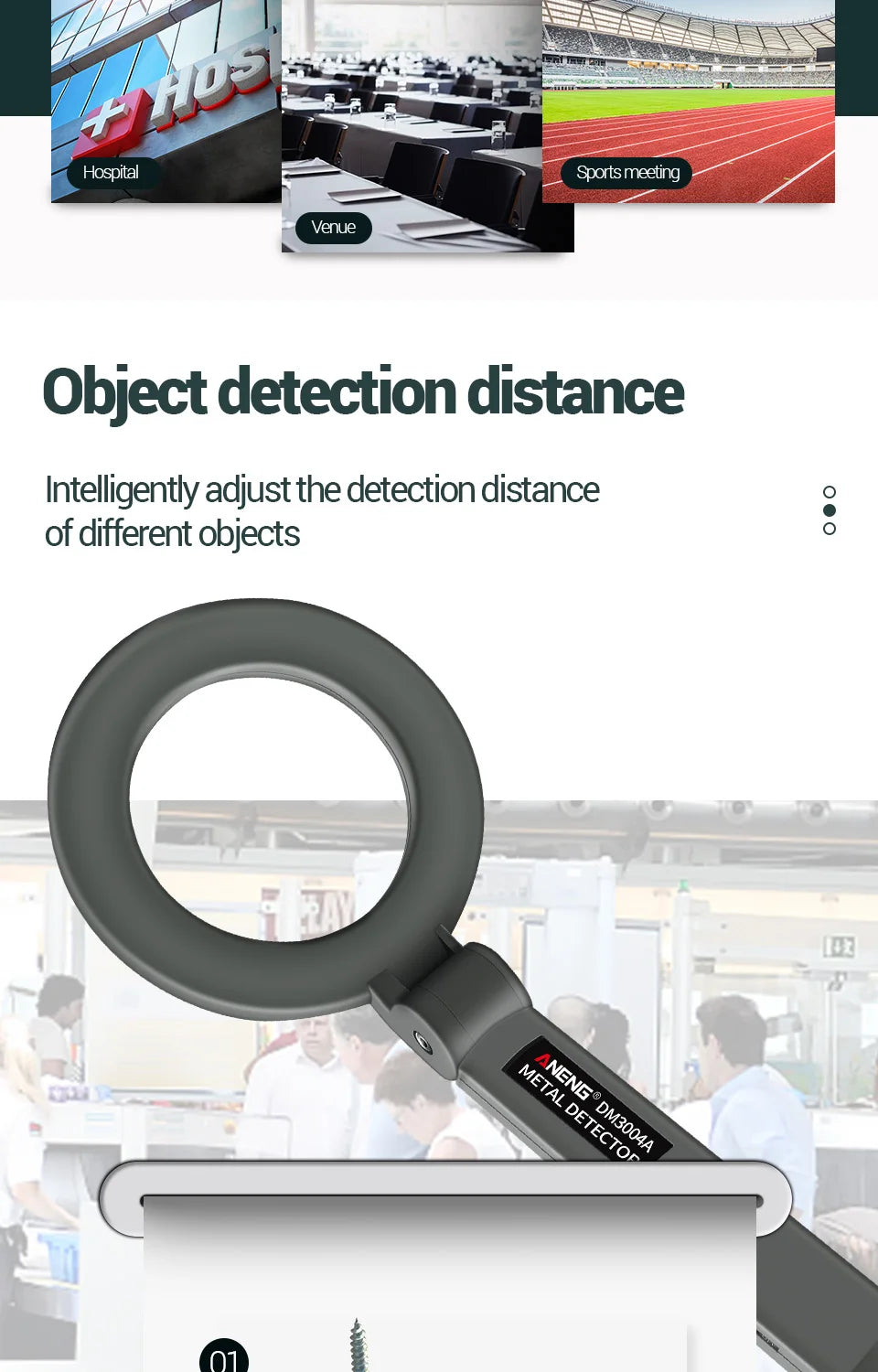 Metal Detector ANENG DM3004A High Sensitivity Body Search Portable Handheld Security Intelligently Adjust Objects Distance Tools