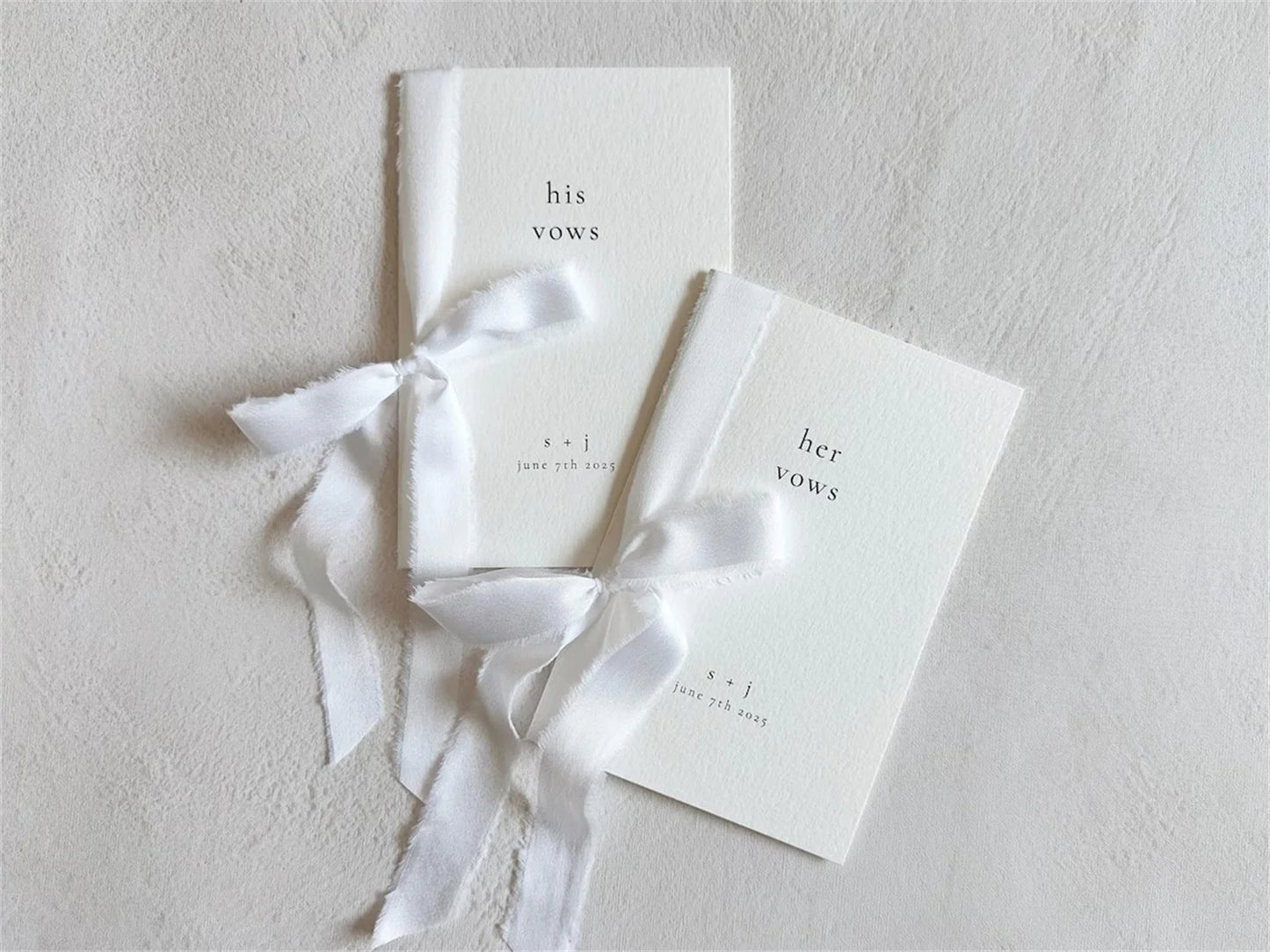 Customizable Wedding Vow Journals for Couples, Handmade Cotton Paper Vow Books with Silk Ribbon Tie, Personalized His Hers Vow N