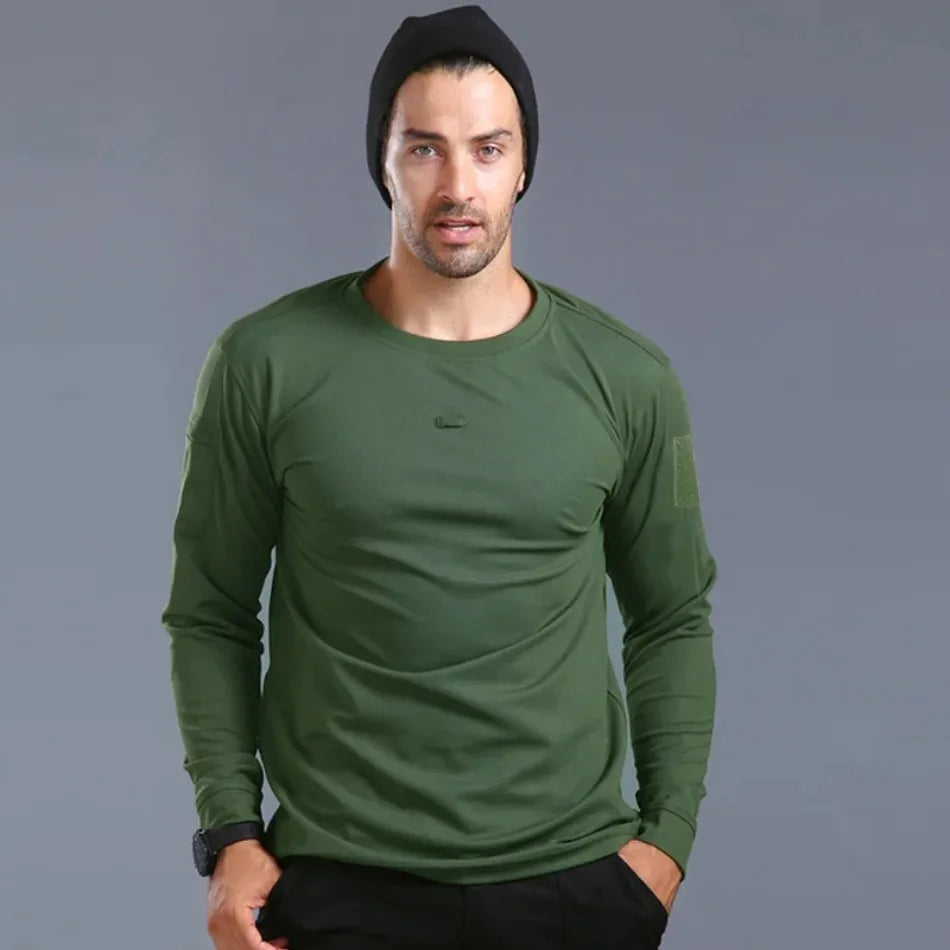 Spring Training Tactical Top Mens Elastic Wear-resistant Outdoor Sports Long Sleeved T-shirt Quick Drying Slim Round Neck Shirt