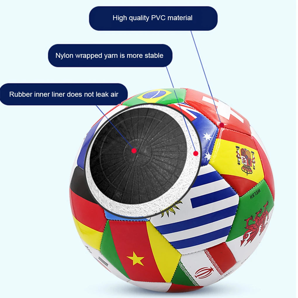 Flag Printed Soccer Ball Official Size 5 Soccer Match Ball Outdoor Match Game Football Pvc 2.7Thickened Team Training Footy Ball