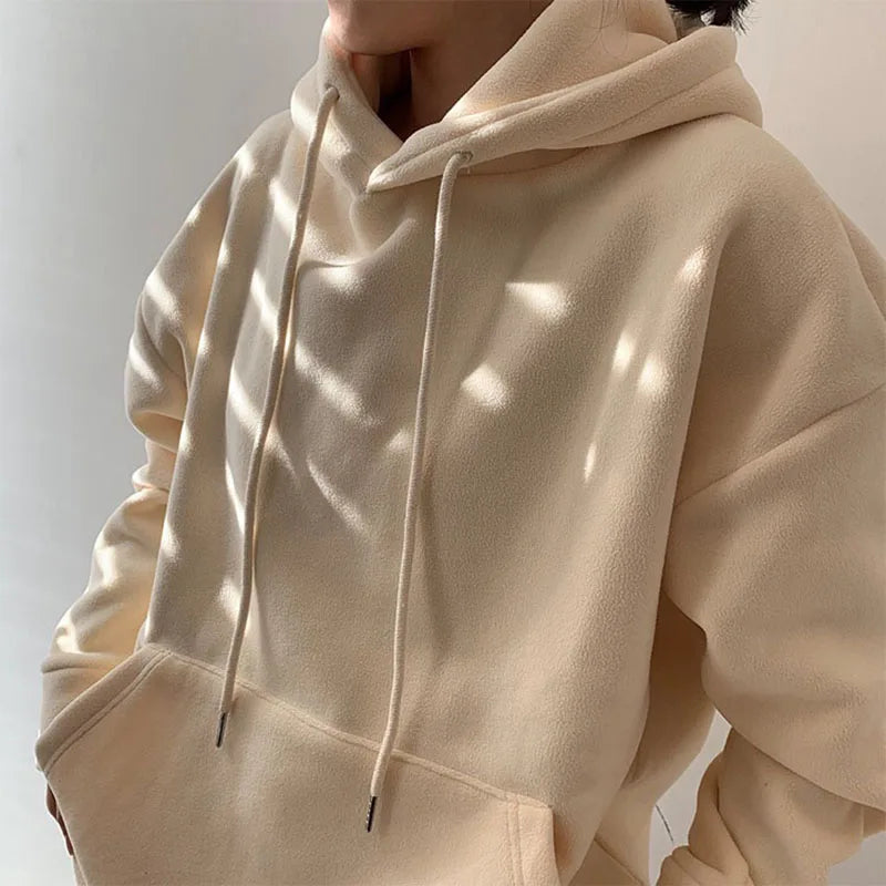 Autumn Korean Solid Hoodies Women Fashion Loose Pocket All Match Warm Pullover Tops Y2K Oversized Streetwear Casual Sweatshirts