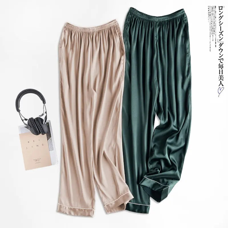 Ice Silk Sleep Pants Long Loose Fit Home Clothes for Men And Women plus Size Simulated Silk Single Piece Couple Home Pants