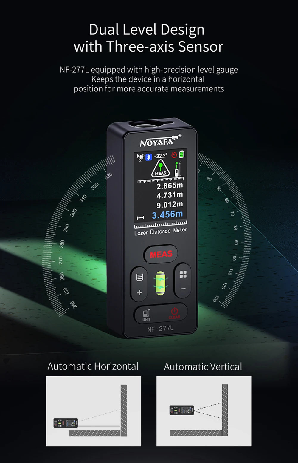 NOYAFA Green Light Laser Rangefinder High Accuracy Laser Distance Meter 60/100M Professional Laser Meter with Laser Crosshair