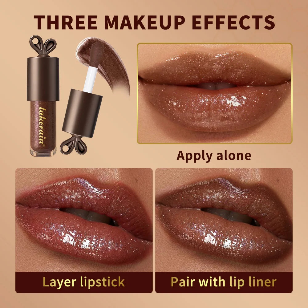 Lakerain Chocolate Rabbit Lip Gloss Mirror Effect Moisturizing Smooth Non-Sticky Long Lasting Hydration Lippy Bunny Lipstick
