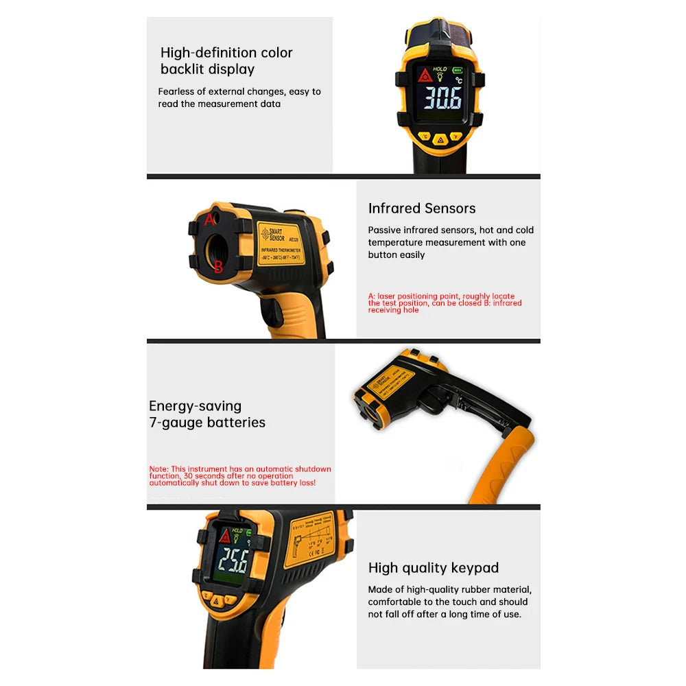 AE320 Series Digital Infrared Laser Temperature Non-contact Industrial Laser Temperature Meter Temperature Gun Tester -50℃~390℃