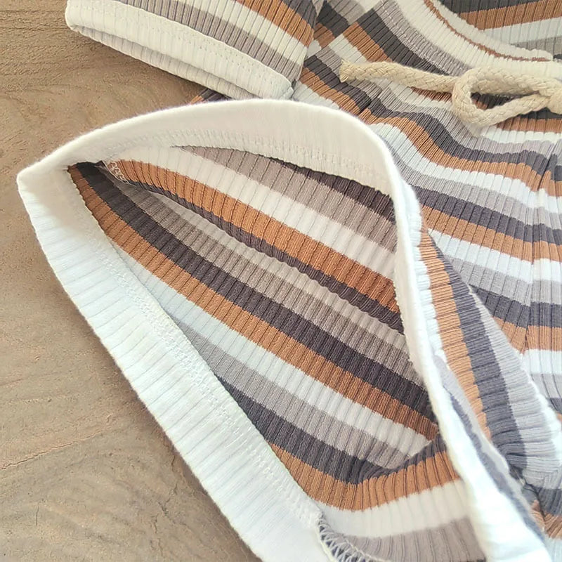 Comfortable Baby Clothes Set  Boys Simplicity Stripe Round Neck T-shirt +  Striped Shorts  breathable casual girl short sleeved