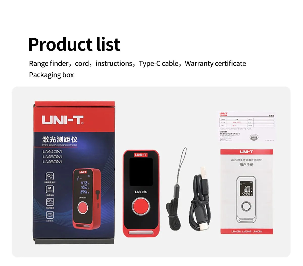 UNI-T Mini Laser Distance Meter 40m 60m Range Finder LED Display Digital Tape Measure Rechargeable Handheld Rangefinder