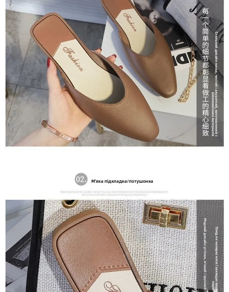 Women's Summer Outdoor Wear Pointed Toe Faion Mule Slippers Flat Bot f Cover Single oes mat Sle Daily Use ...