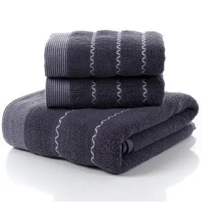 Inyahome Set of 3 Bathroom Cotton Towels Set Embroidered Luxury 2 Hand Towels 35x75cm and Big Bath Towels 70x140cm Washcloth