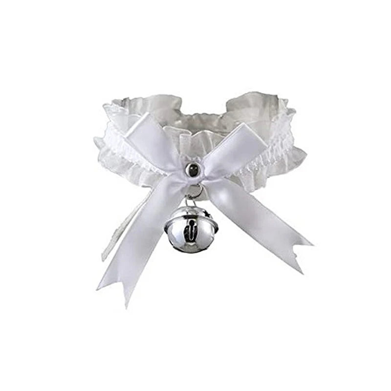 Gothic Women's Sexy Necklace Bow Knot Lace Collar Pendant Small Bell Choker