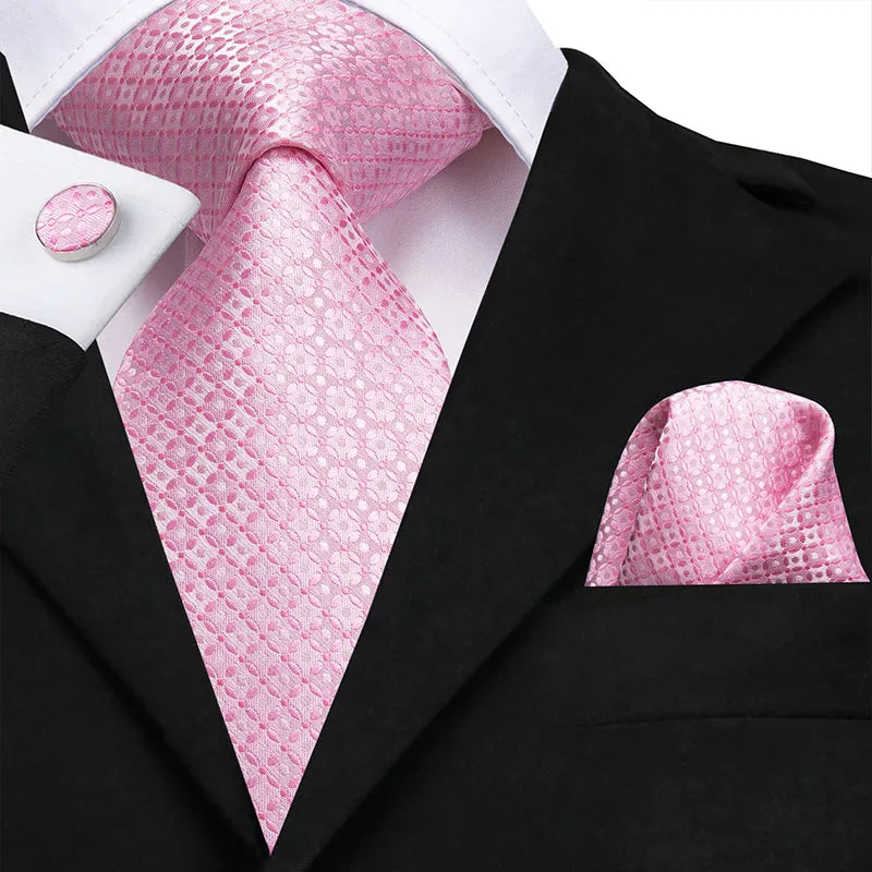 Hi-Tie Silk Men Tie Peach Pink Floral Wedding Necktie for Men Luxury Necktie Handkerchief Cufflink Fashion Design Business