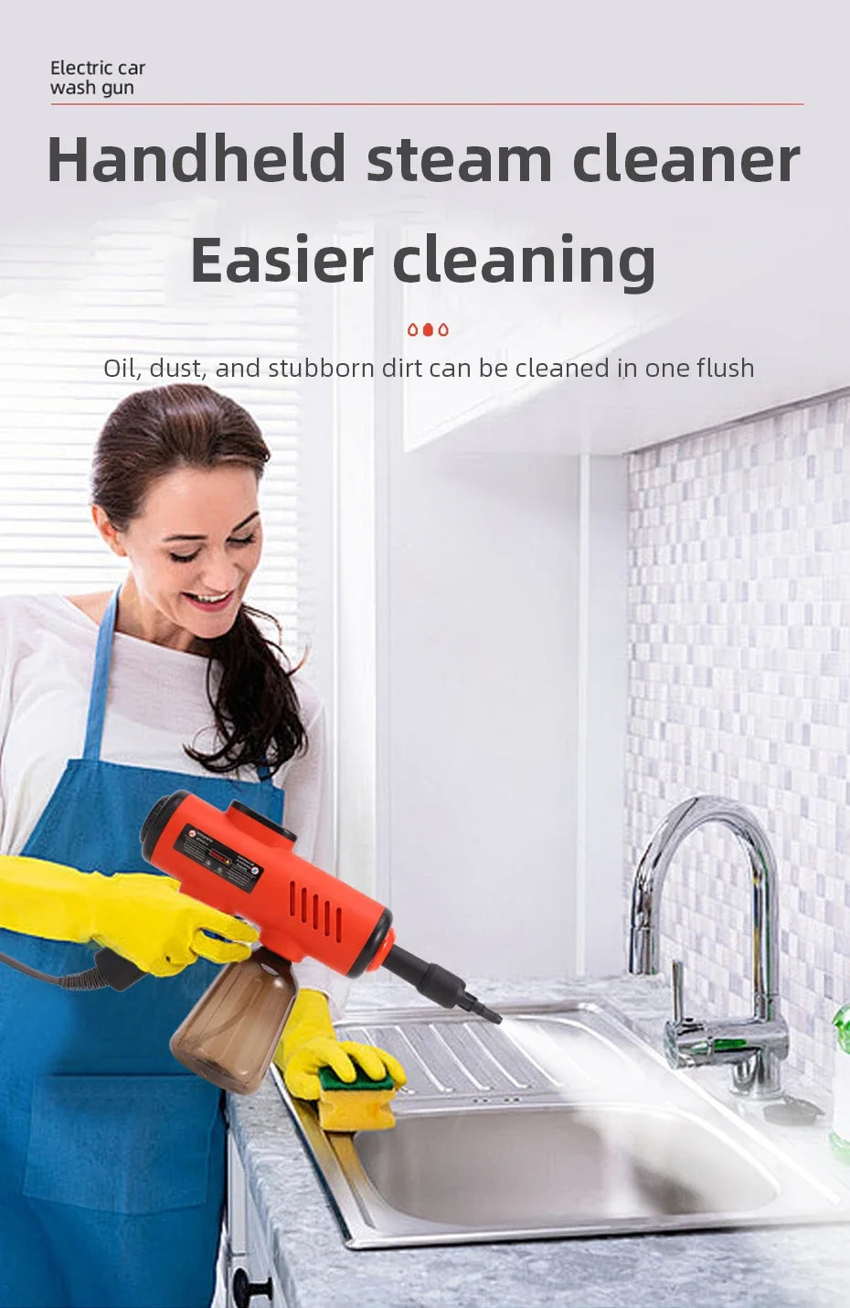 Handheld Steam Cleaner High-Pressure and High-Temperature Sterilization 1200W Household Air Conditioner Kitchen Hood Washer Gun