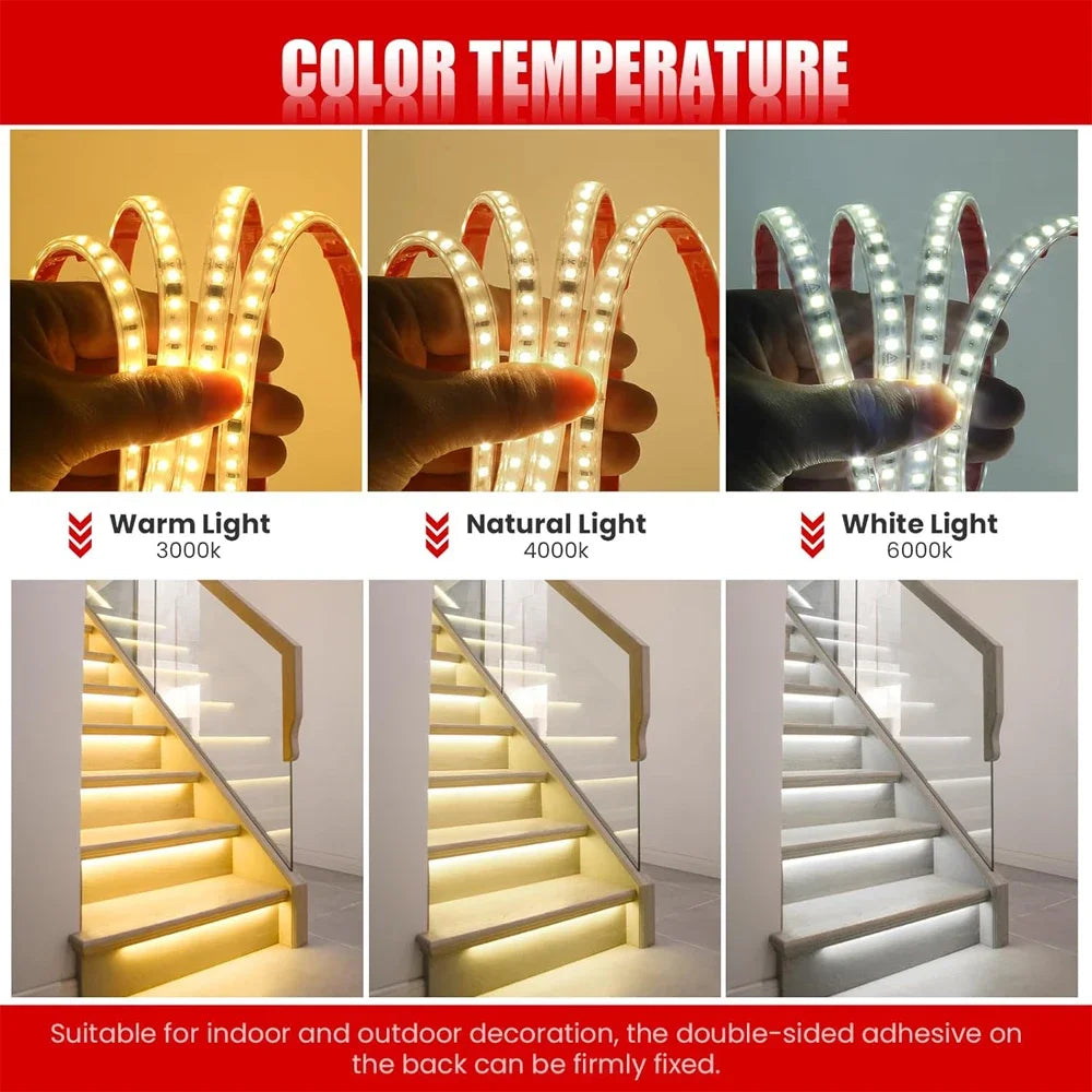 LED Strip Lights 220V 2835 1 20 30 meter 120LED/m 240LED/m Nature Warm White AC 220V Waterproof LED Strips 100 ft Outdoor Light