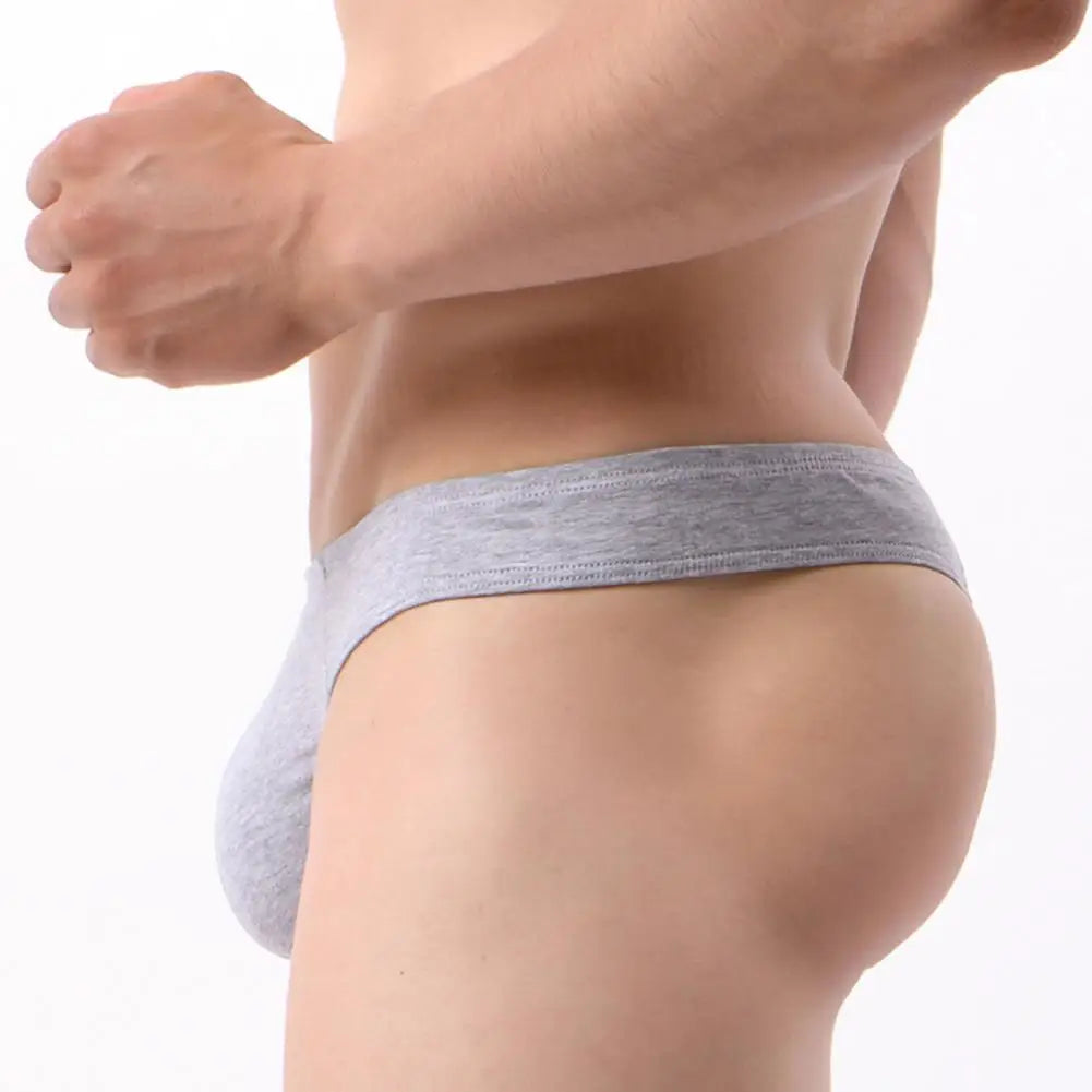 Summer Men Thong, Low-Waisted T-Shaped Cut Briefs, U Convex Supportive Pouch Panties, Elastic Lightweight Underwear