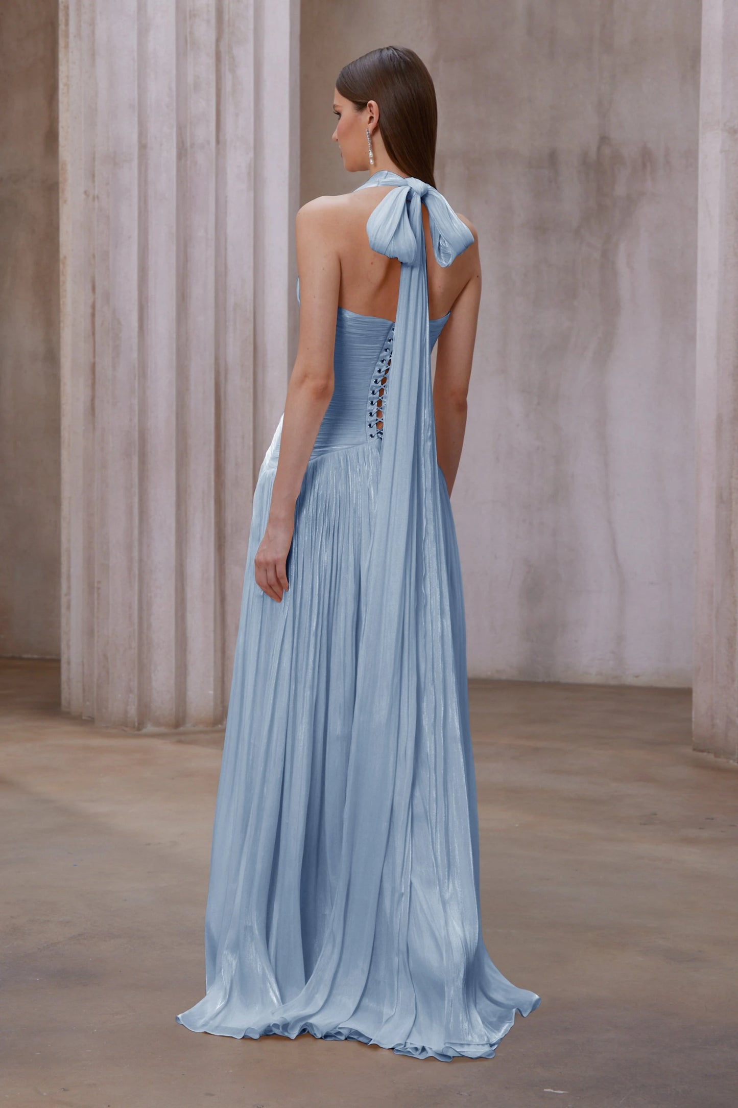 Sexy Blue Silk Satin Long Evening Dresses V-Neck Sleeveless Prom Dresses Saudi Araric Formal Occasion Prom Gowns Customize