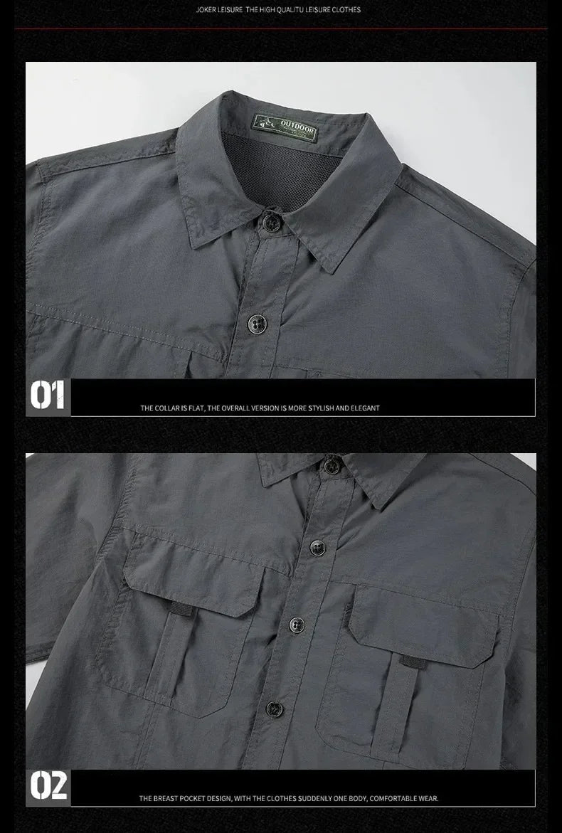 Men's Lightweight Quick-Drying Shirt Tactical Casual Military Long-Sleeved Cargo Shirt Breathable Sport Sunscreen Hiking Shirt