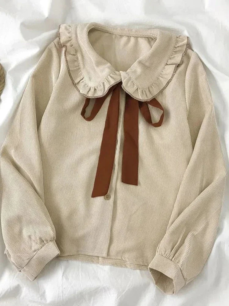 Vintage Preppy Suit Girl Knitted Vest Cardigan Doll Collar Long-sleeved Shirt Pleated Plaid Skirt single piece Spring Autumn