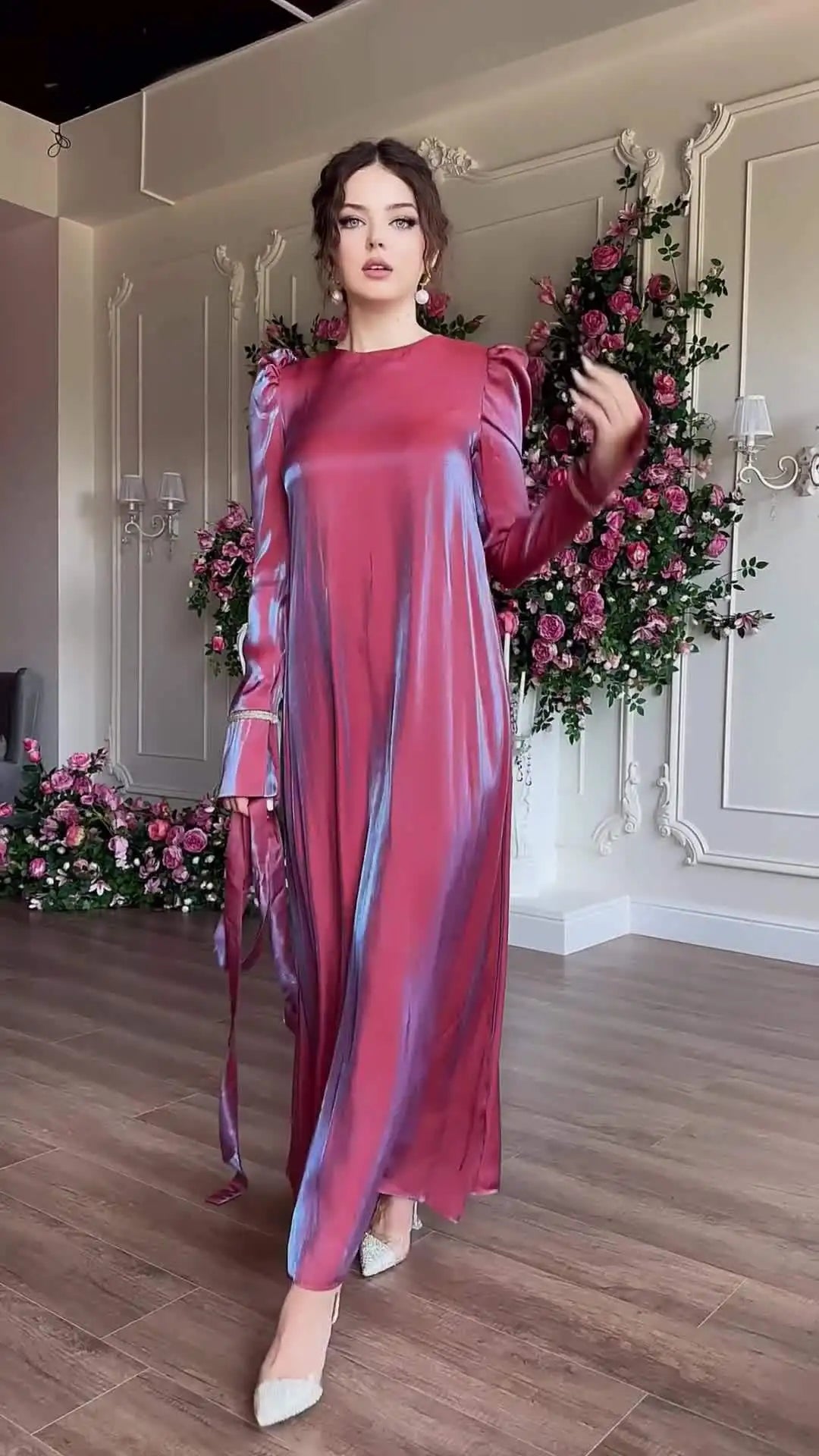 Eid Muslim Silky Satin Dress for Women Abaya Morocco Party Dresses Ramadan Lace-up Kaftan Saudi Islam Elegant Vestidos Long Robe