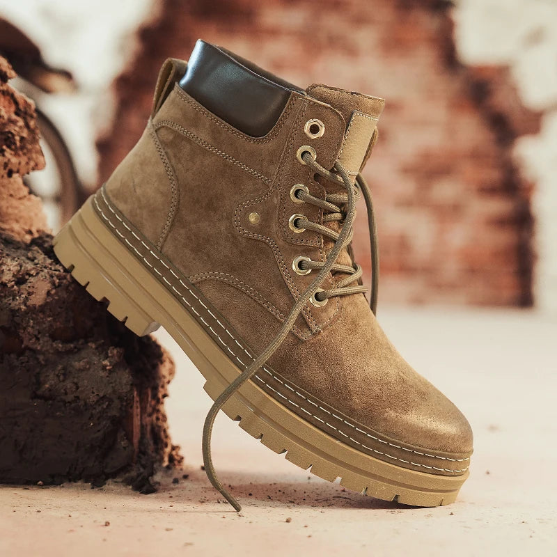 Genuine Leather Men's Ankle Boots Casual High Quality Boots Man Outdoor Work Sneakers High Top Streetwear Motorcycle Boots Men