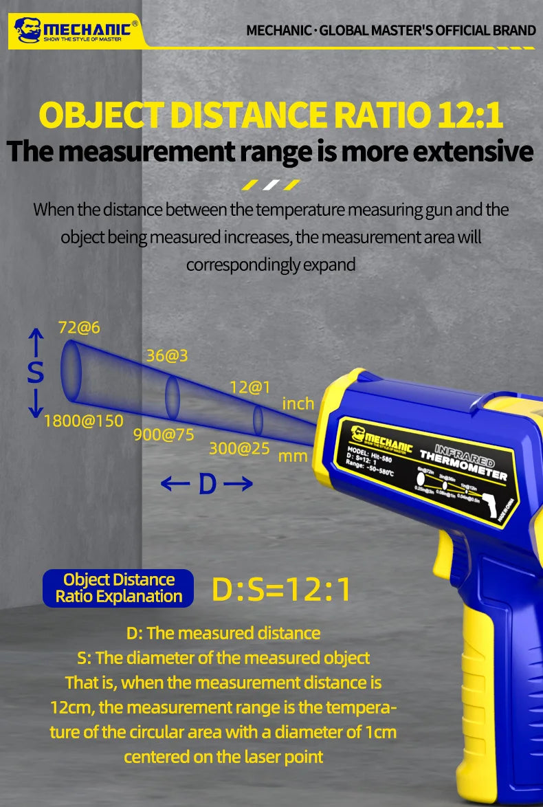 MECHANIC Industrial Thermometer Non-Contact High-Precision -50°C~580°C 13-Point Laser Targeting LCD Digital Temperature Meter