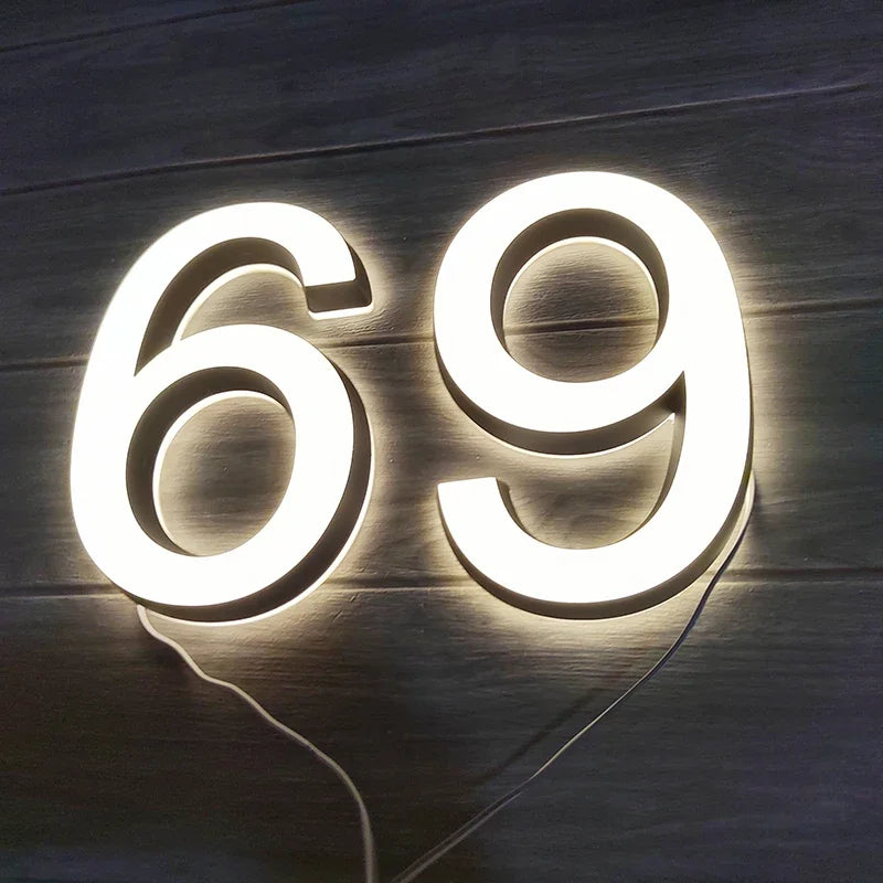 Custom LED House Number Outdoor Waterproof 3D Acrylic Illuminated House Sign Modern Residential Door Plates Lighted House Number