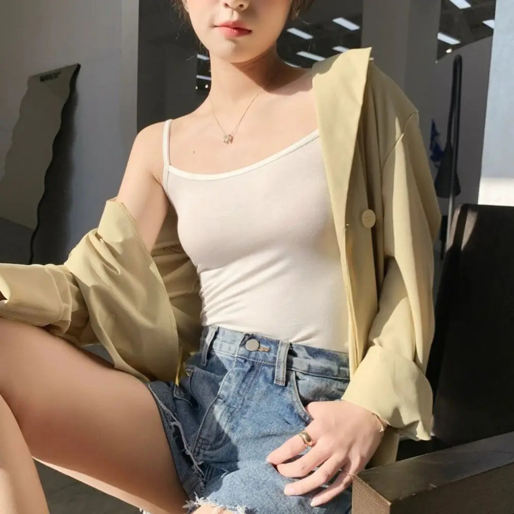Women Summer Tank Top Modal Black White Sleeveless Women‘s T-shirt Basic Bottoming Tanks Bra Thin Camisole Crop Top With Straps