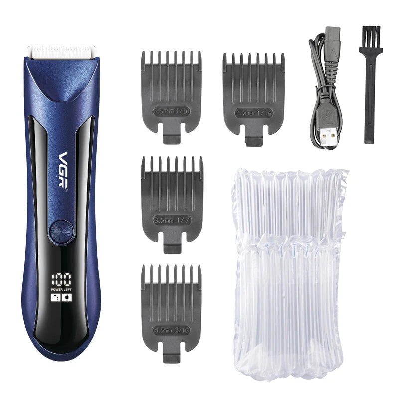 VGR Groin Body Pubic Hair Trimmer For Men&Women Electric Beard Clipper Ball Shaver Groomer Rechargeable，Ceramic Blade，Wet Dry