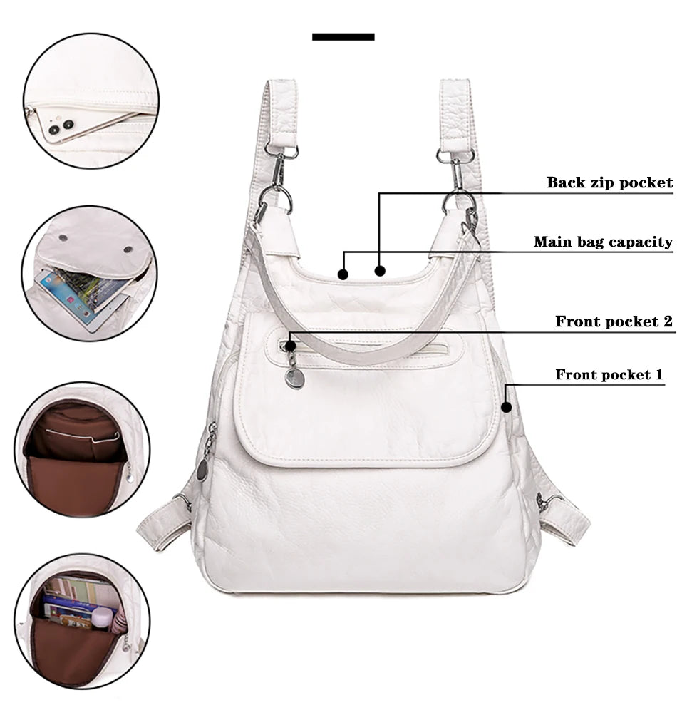 Multifunction Bags Purses High Quality Bookbag Soft Leather School Bags For Teen Girls Ladies Travel Large Capacity Mochilas