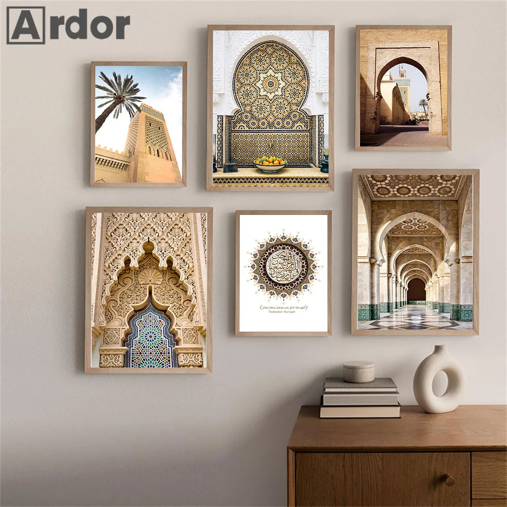 Islamic Morocco Astaka Canvas Painting Mosque No God Except Allah Calligraphy Poster And Print Boho Pictures Living Room Decor