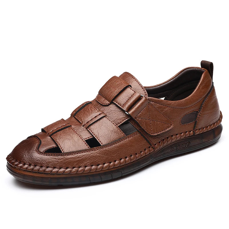 Genuine Leather 2024 Summer Special Offer Men's Business Casual Hollow Work with Holes Leather Sandals Men's Work Hole Sandals