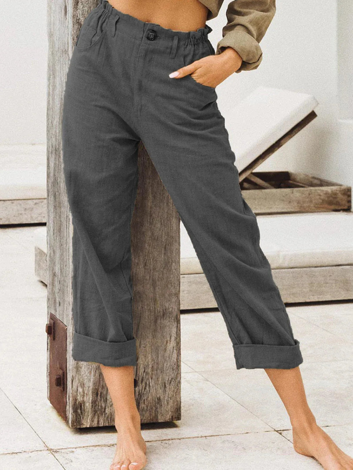 Summer 2024 new ladies cotton and linen straight tube cropped casual and comfortable simple women radish pants