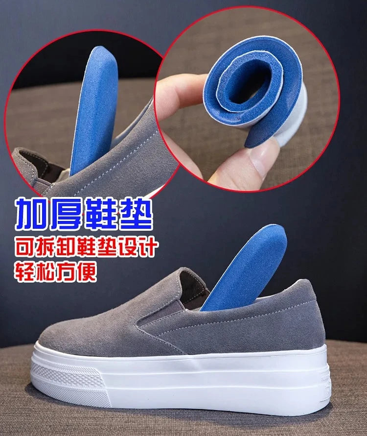 Shoes for Women Spring Leisure Sneakers New Womens Lazy Footwear Lightweight Thick Sole Genuine Leather Board Shoes Platform