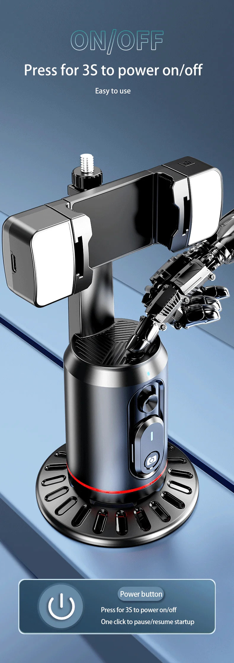 360° Rotation Phone Gimbal Stabilizer with Remote, Desktop Tripod Stand & Auto Tracking for Live Streaming/Vlogging