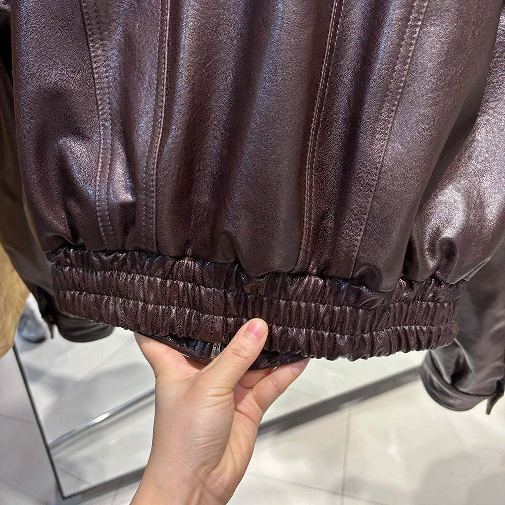 YOLOAgain 2025 Autumn Oversized Suede Jacket Women Real Leather Bomber Jacket Female