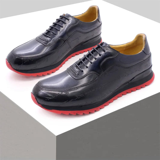 Genuine Leather Men's Sneakers Lace Up Handmade Heightening Men's Shoes Streamline Fashion Comfortable Casual Shoes Party Shoes