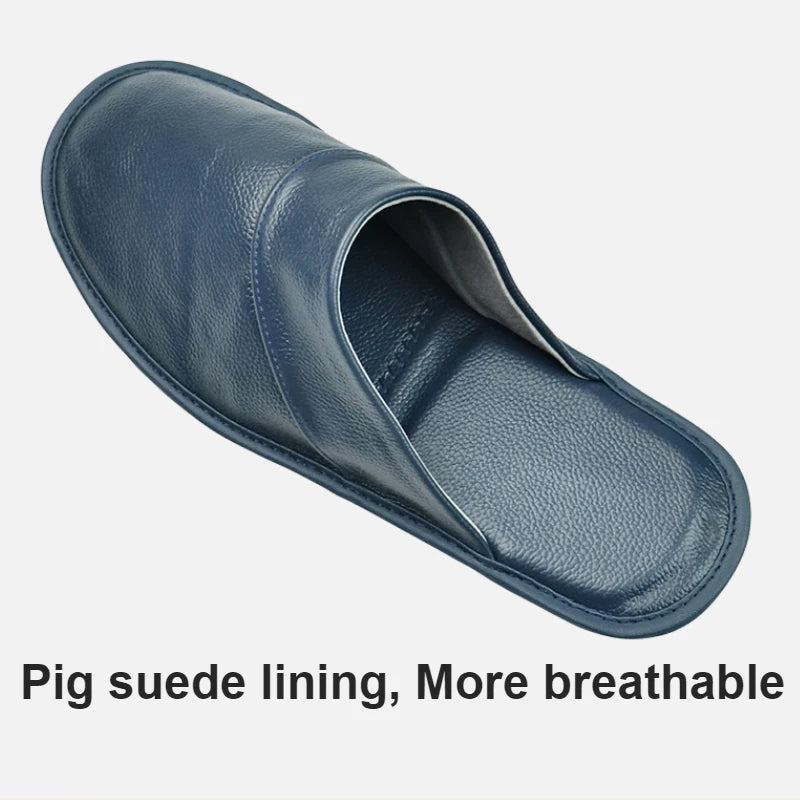 Genuine Cow Leather Slippers Homes in indoor slipper Spring Autumn summer men women elderly non-slip casual single Slides shoes
