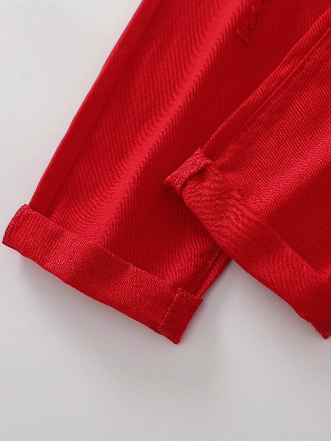 Men's Red Ripped Casual Pants Made of Cotton Fabric Non-Stretch Slim Pants Street Casual Style Five Pocket Classic Pants