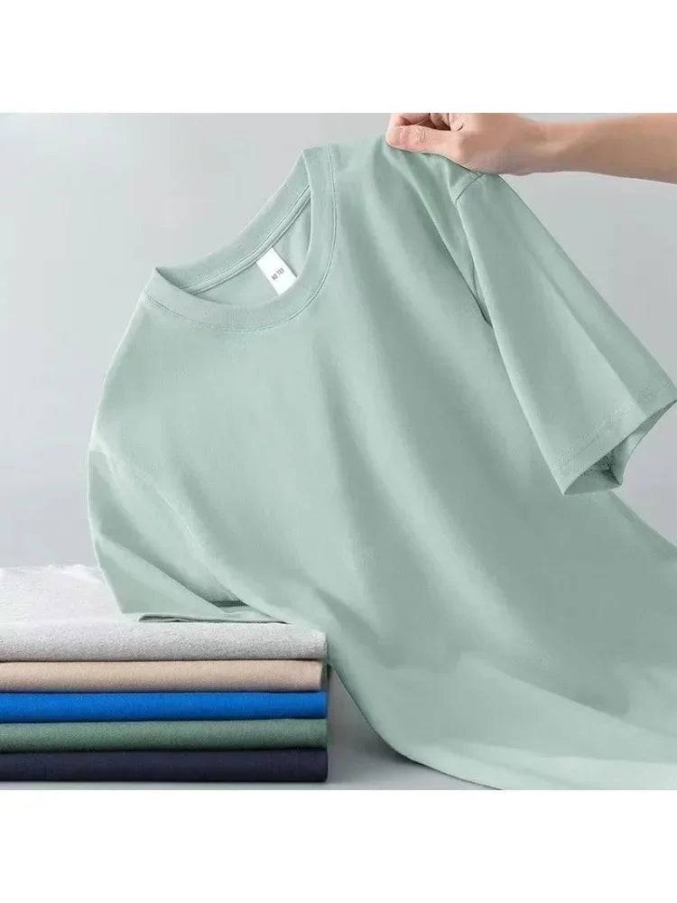 100% Pure Cotton Round Neck Short Sleeved T-shirt for Men and Women's New Summer Versatile Loose Solid Color Men's T-shirt
