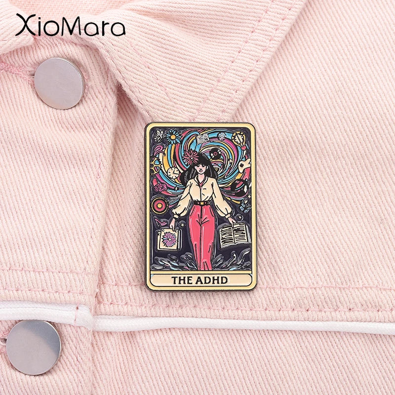 The ADHD Tarot Cards Enamel Pin Autism Mental Health Metal Brooch Lapel Backpack Badge Jewelry Accessories Gift For Friends